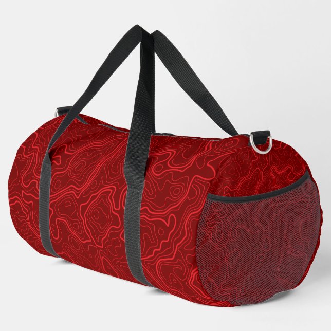 Red Topography Pattern Duffle Bag (Right Corner)