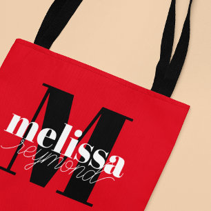 Red Tote Bag with Name Monogram