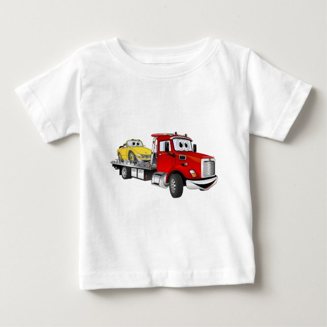 Red Tow Truck Flatbed Cartoon Baby T-Shirt (Front)