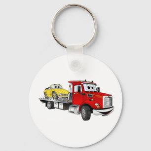 Red Tow Truck Flatbed Cartoon Key Ring