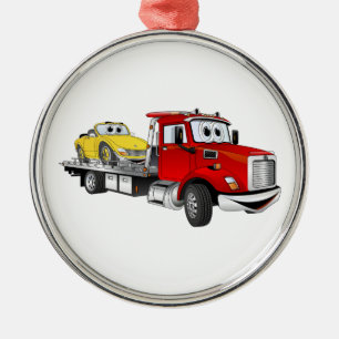 Red Tow Truck Flatbed Cartoon Metal Tree Decoration