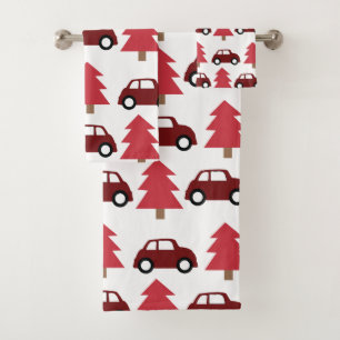 Red Toy Car Christmas Tree Kids Bath Towel Set