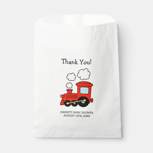Red toy train boys baby shower party favour bags (Front)