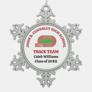 Red Track Team Custom High School Christmas Snowflake Pewter Christmas Ornament