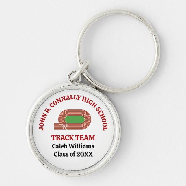 Red Track Team Custom High School Runner Key Ring (Front)
