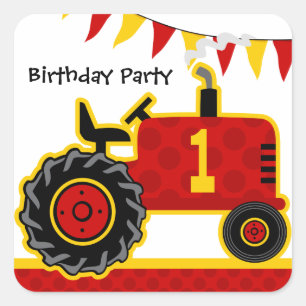 Red Tractor 1st Birthday Square Sticker