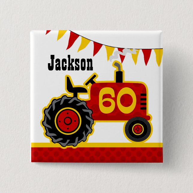 Red Tractor 60th Birthday 15 Cm Square Badge (Front)