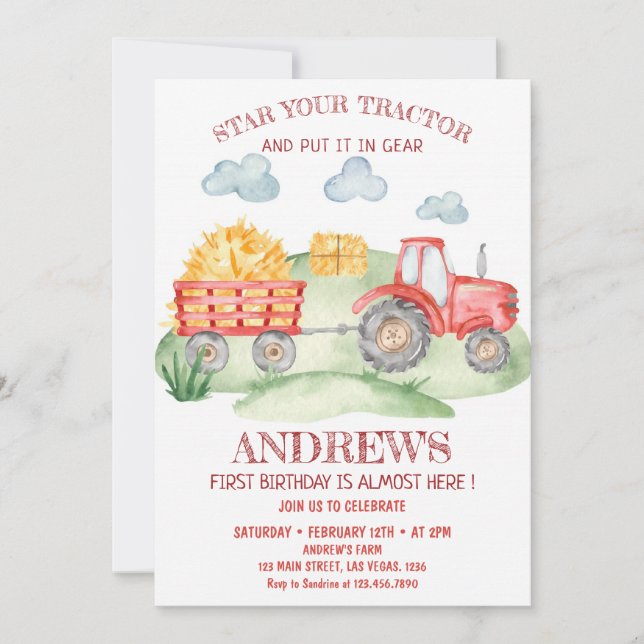 Red Tractor any age, birthday Invitation (Front)