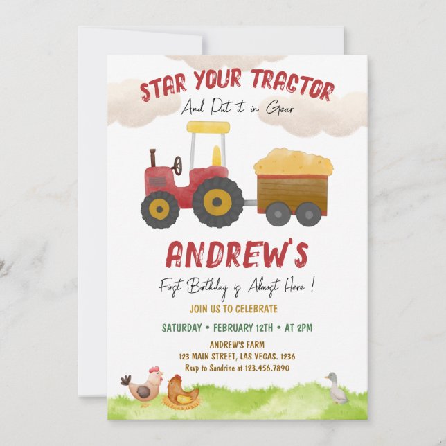Red Tractor any age, Farm Boy birthday  Invitation (Front)