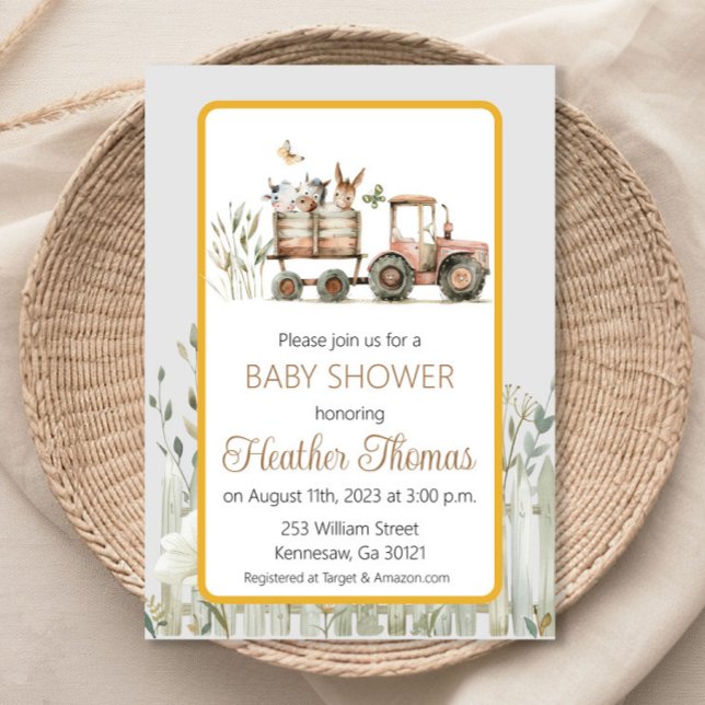Red Tractor Baby Shower Invitation (Creator Uploaded)