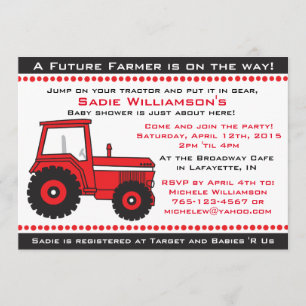 Red Tractor Baby Shower Invitation