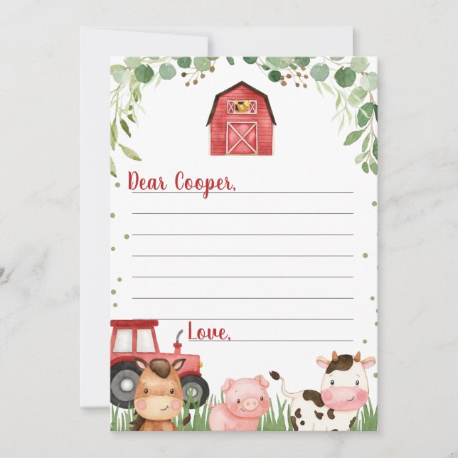 Red Tractor Barn Farm Time Capsule Card (Front)