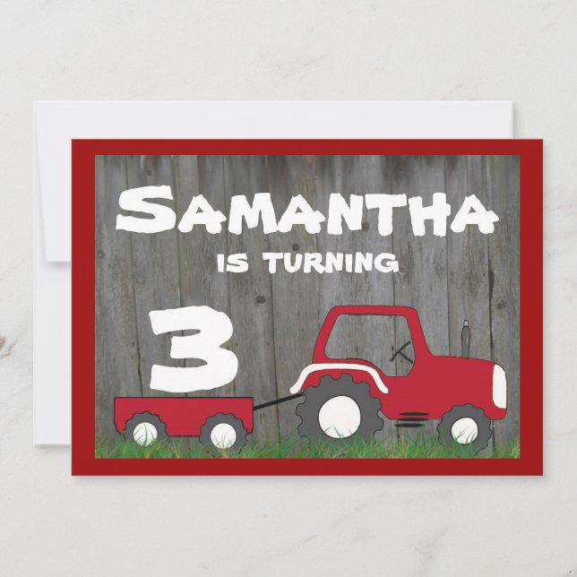 Red Tractor Birthday Invitation: Age in Cart Invitation (Front)