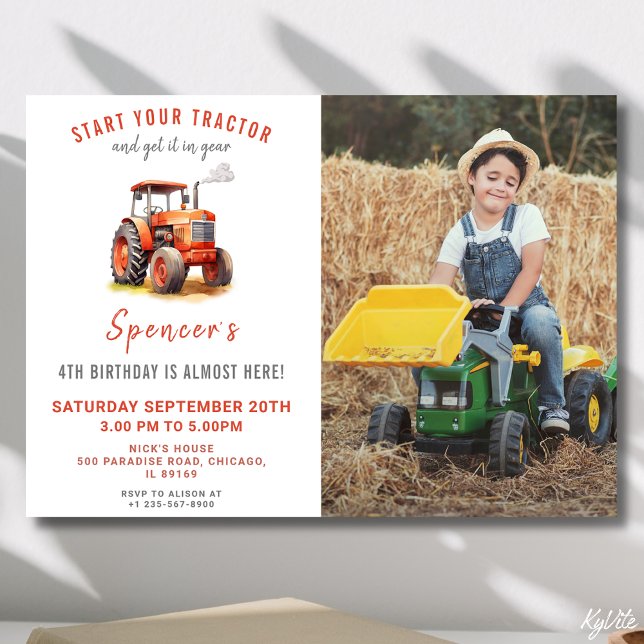 Red Tractor Birthday Invitation with Photo (Creator Uploaded)
