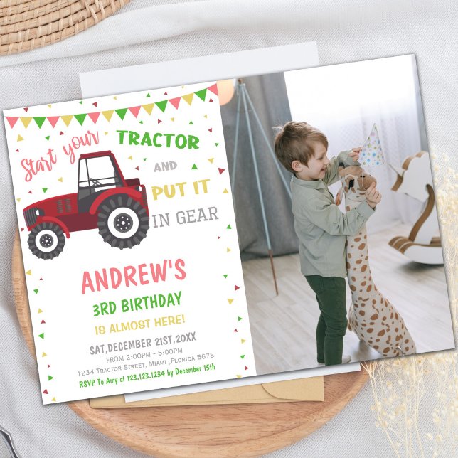 Red Tractor Birthday Invitations with photo (Red Tractor Birthday Invitations with photo)