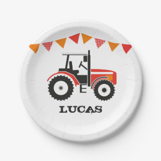 Red Tractor Birthday Party Paper Plate