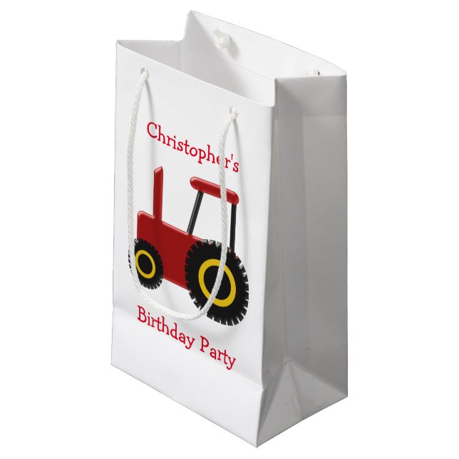 Red Tractor Birthday Small Gift Bag (Front Angled)