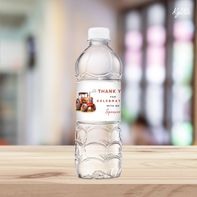 Red Tractor Birthday Water Bottle Label Wrapper (Creator Uploaded)