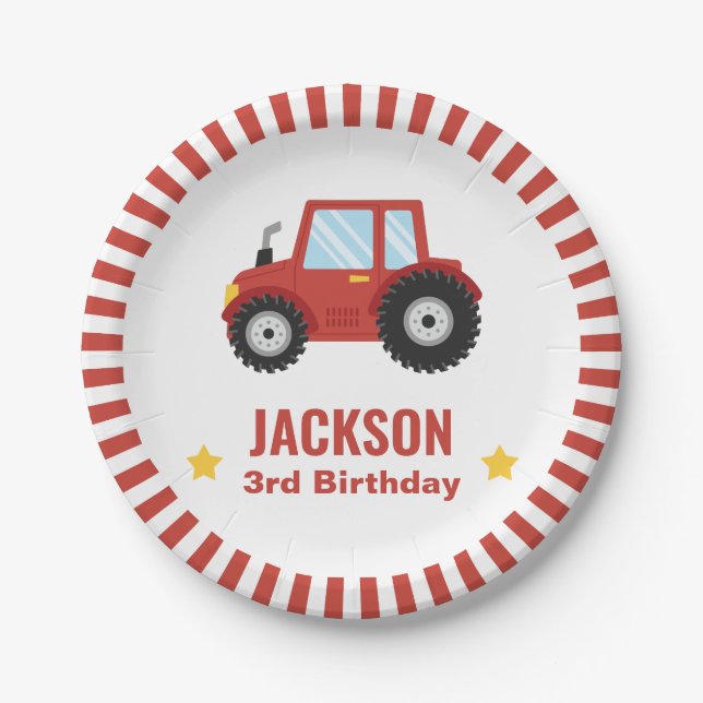 Red Tractor Boys Birthday Party Supplies Paper Plate (Front)