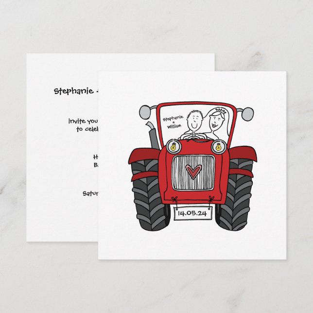 Red Tractor Country Wedding Evening Reception  Invitation (Front/Back)