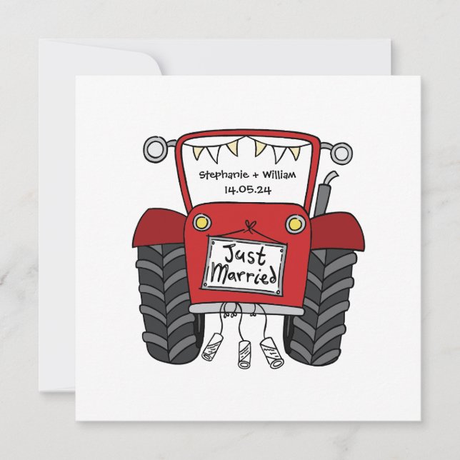 Red Tractor Country Wedding Invitation (Front)