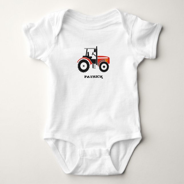 Red Tractor Design Apparel Baby Bodysuit (Front)