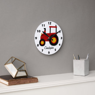 Red Tractor Design Personalised Round Clock