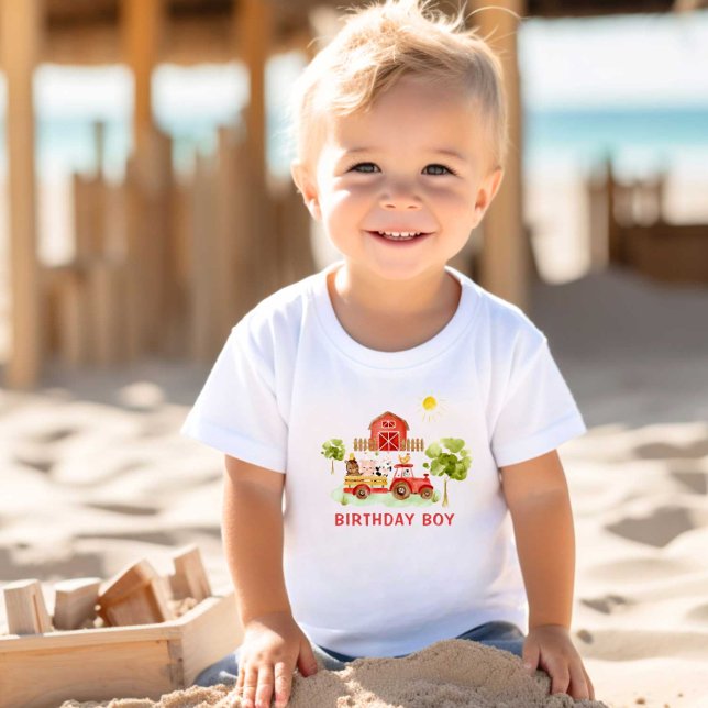 Red tractor farm animals birthday boy baby T-Shirt (Creator Uploaded)