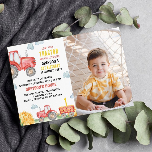 Red Tractor Farm Birthday Party Invitation (Creator Uploaded)