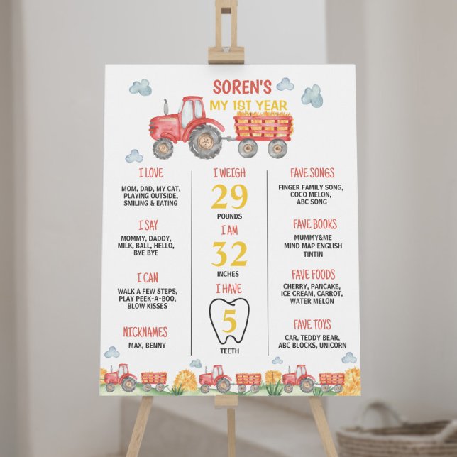 Red Tractor Farm Birthday Party Milestone Sign (Creator Uploaded)