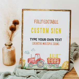 Red Tractor Farm Birthday Party Table Sign