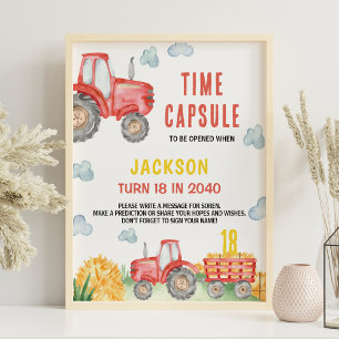 Red Tractor Farm Birthday Time Capsule Sign
