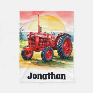 Red Tractor Farm Boy Blanket Personalised