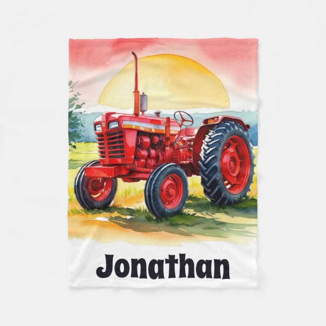 Red Tractor Farm Boy Blanket Personalised (Front)