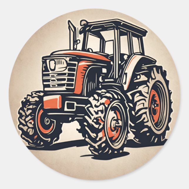 Red Tractor Farm Equipment Birthday Classic Round Sticker (Front)