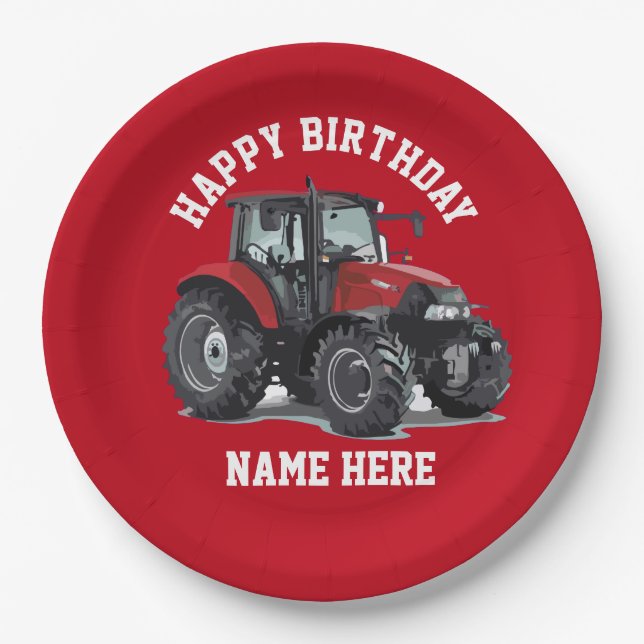 Red Tractor Farming Birthday Plates (Front)