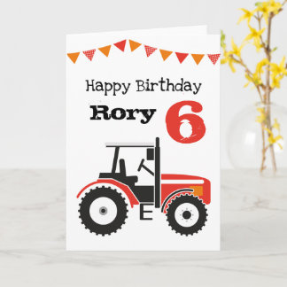 Red Tractor Personalised Age Birthday Card