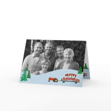 Red Tractor Photo Christmas Card