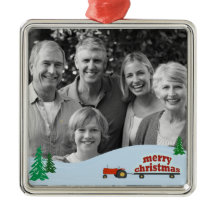 Red Tractor Photo Christmas Ornament