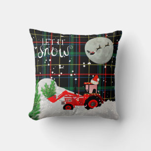 RED TRACTOR Tartan Green Red Xmas Decor Cushion