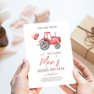 Red Tractor Theme Birthday Invitation