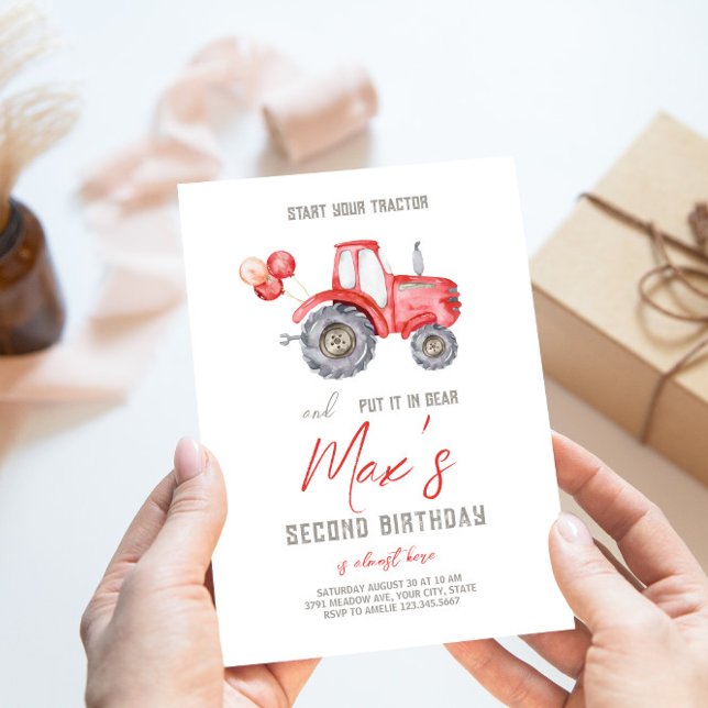 Red Tractor Theme Birthday Invitation (Creator Uploaded)