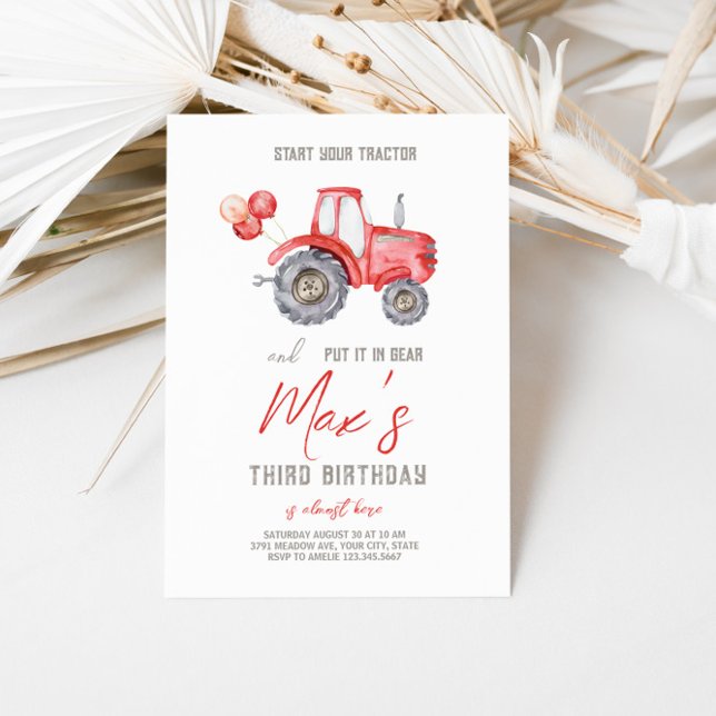 Red Tractor Theme Birthday Invitation (Creator Uploaded)