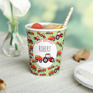 Red Tractor Truck Farm Produce Birthday  Paper Cups