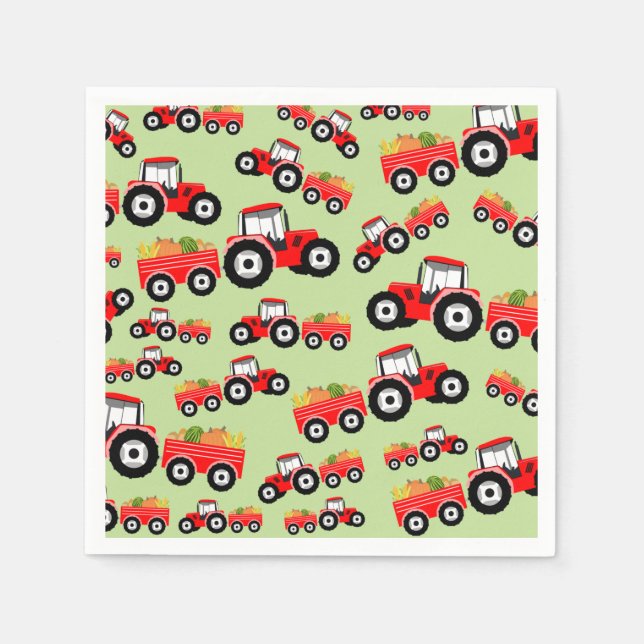 Red Tractor Truck Farm Produce Napkin (Front)