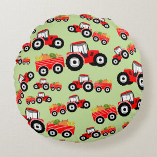 Red Tractor Truck Farm Produce Round Cushion