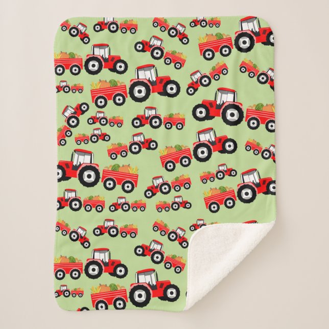 Red Tractor Truck Farm Produce Sherpa Blanket (Front)