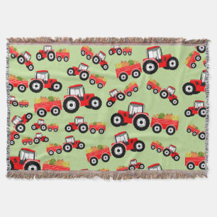 Red Tractor Truck Farm Produce Throw Blanket
