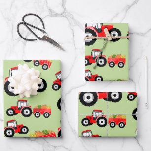 Red Tractor Truck Farm Produce Wrapping Paper Sheet
