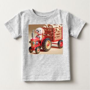 Red Tractor with Puppy and Bones Baby T-Shirt